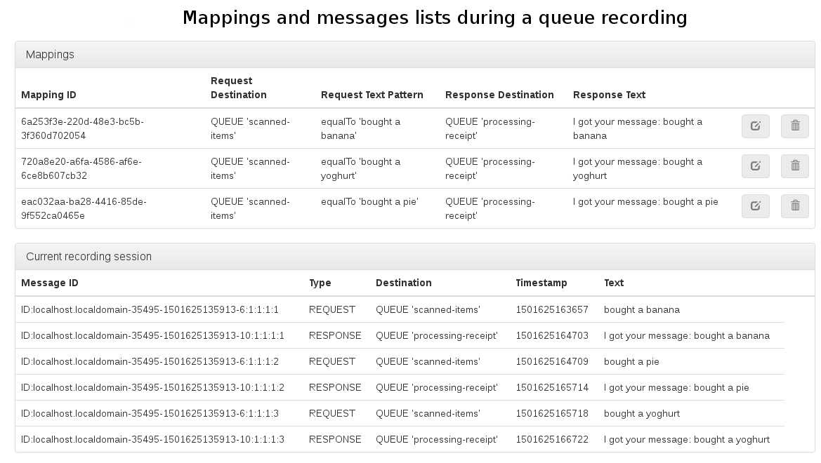 Mappings and messages lists during a recording