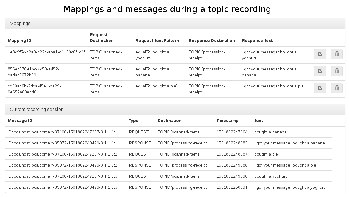 Mappings and messages lists during topic recording