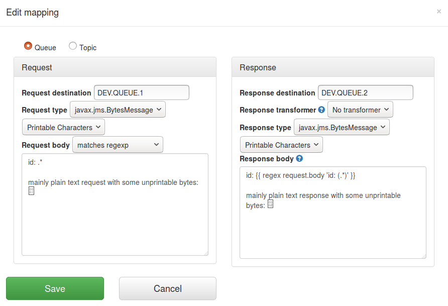 Edit JMS printable characters mapping screenshot