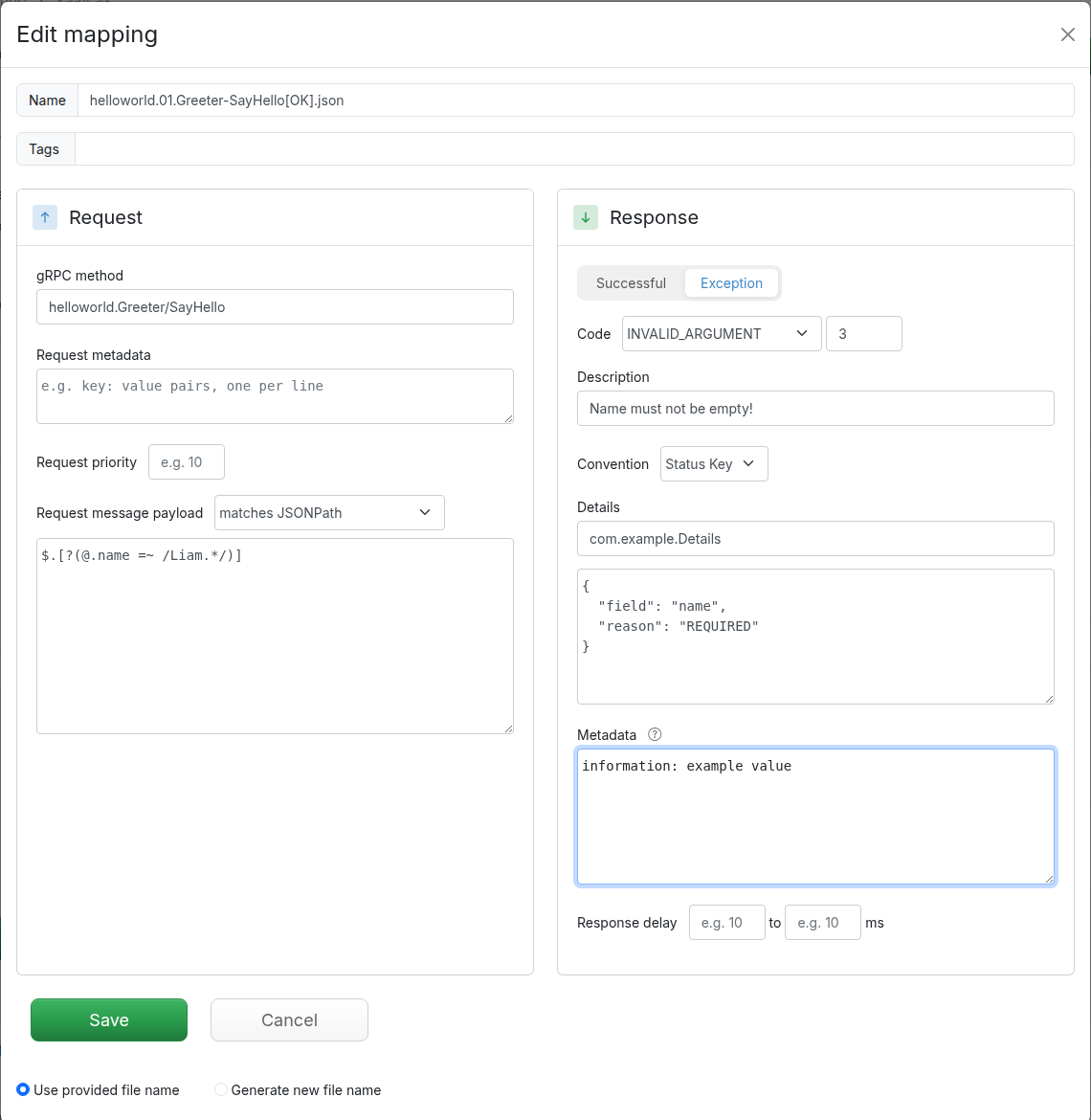 Edit gRPC exception details object screenshot