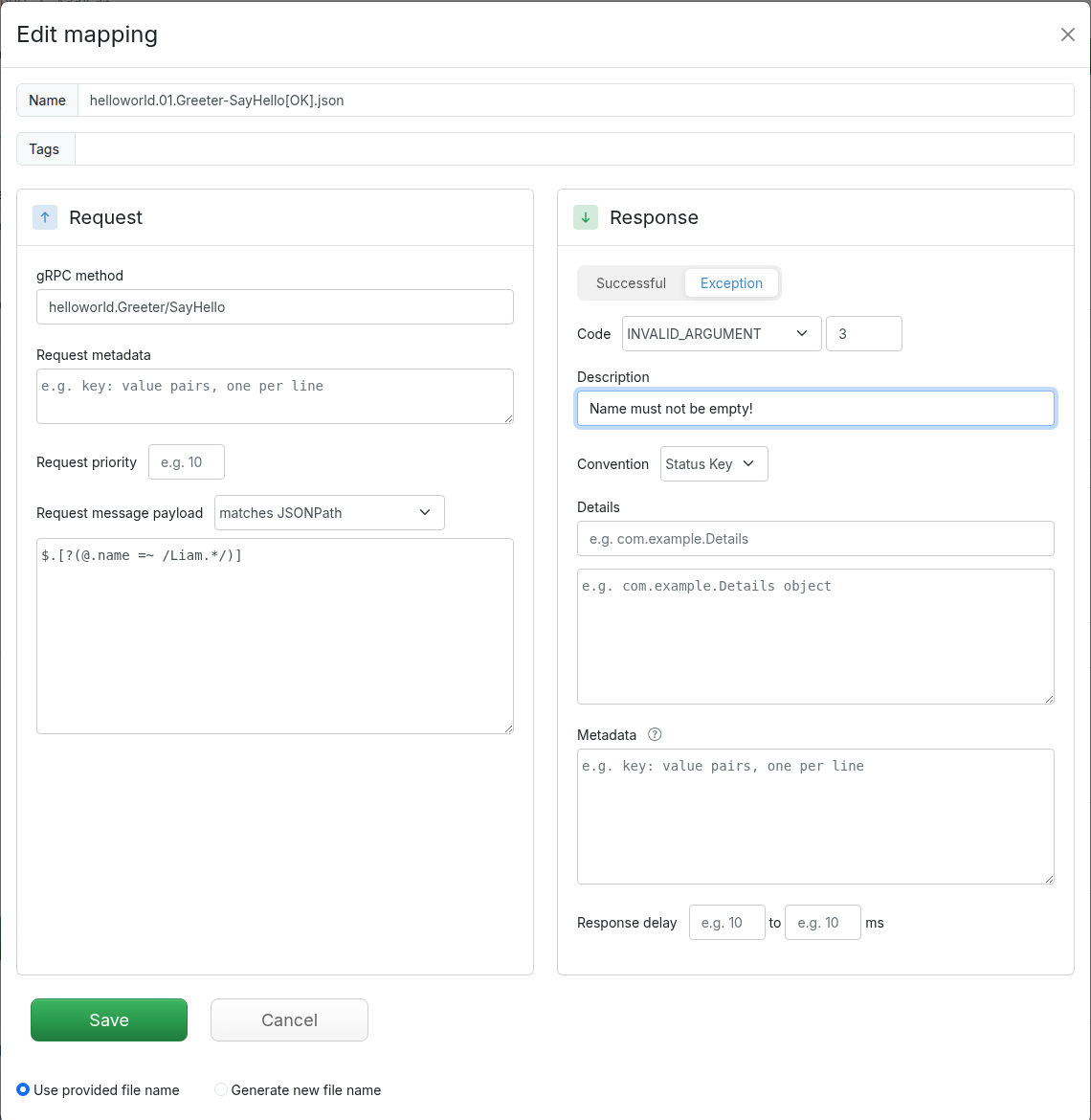Edit gRPC status exception screenshot