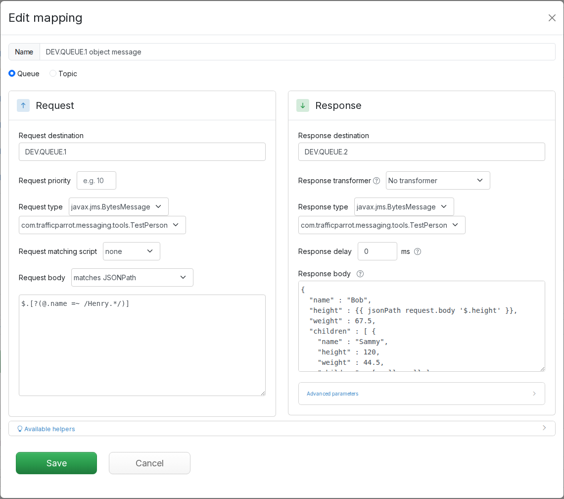Edit JMS object mapping screenshot