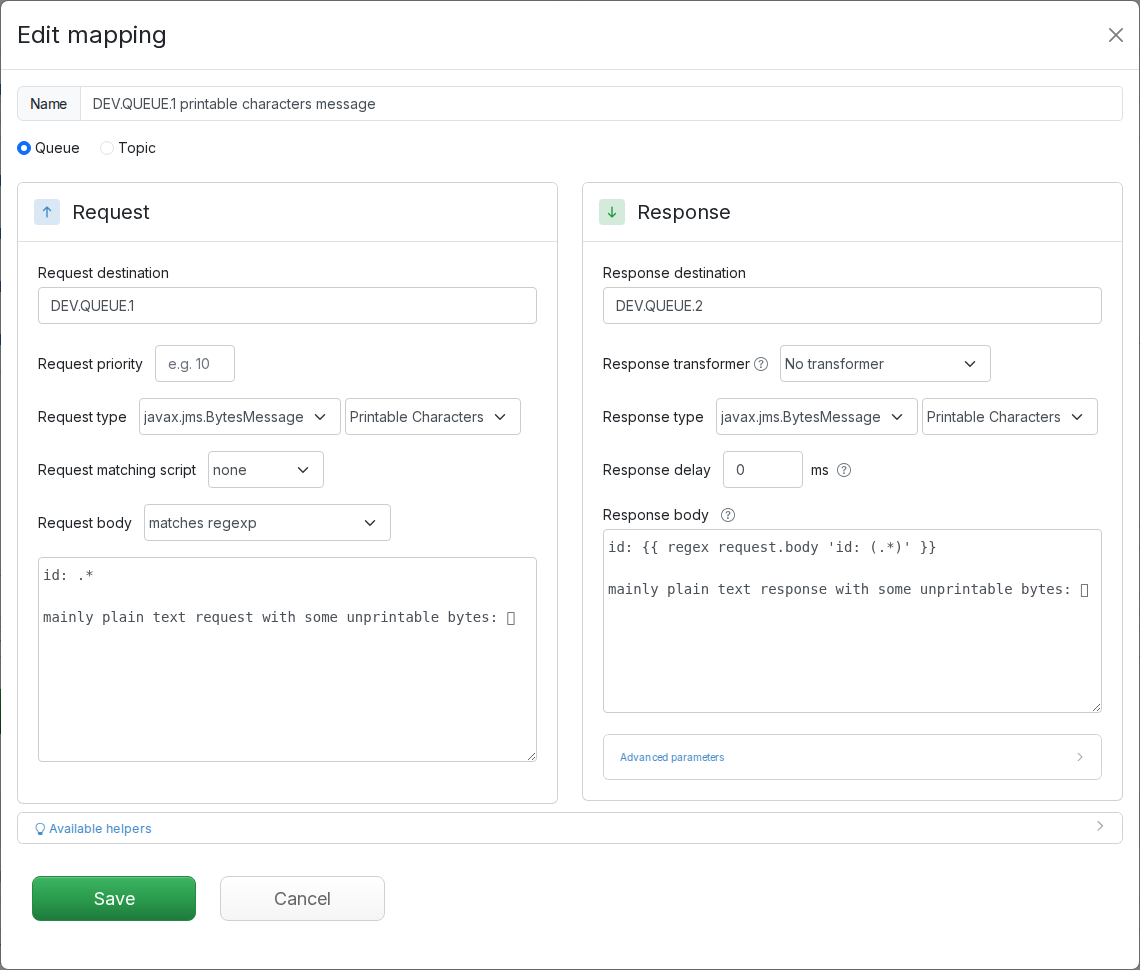 Edit JMS printable characters mapping screenshot