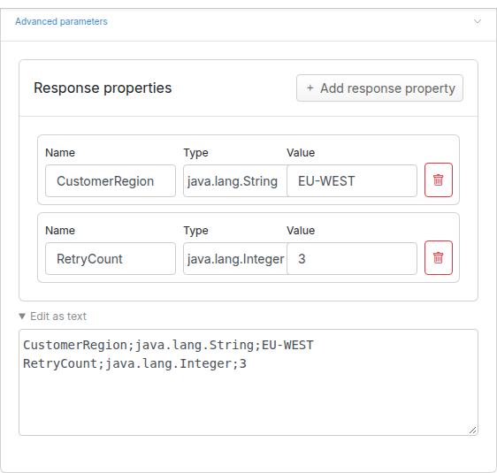 Edit JMS response properties screenshot