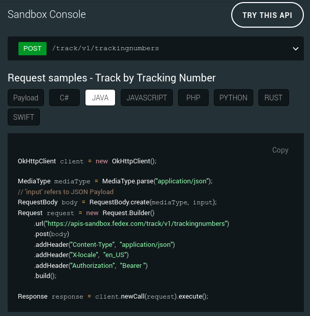 FedEx Track API sample Java code