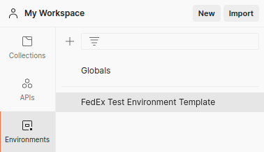 FedEx Test Environment Template select