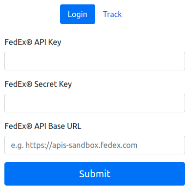 Sample FedEx tracking application login UI mock-up